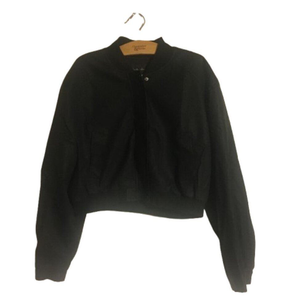 Faux Leather Black Bomber Jacket by Hunter and Brown Medium NWT